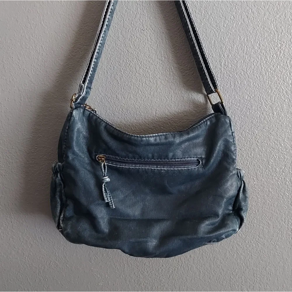 Stylish Soft PU Leather Multi-Picket Blue Denim Shoulder/Crossbody Bag